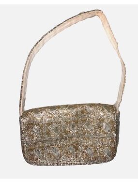 Anthropologie Fiona Beaded Heart Clutch Crossbody Bag Gold Ivory Wedding Evening